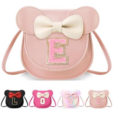 Imagem de izuzta Bolsa infantil para crianças 1 2 3 4 5 6 7 8 anos de idade bonito mouse orelha laço bolsa transversal presente de aniversário, Bolsa pequena/rosa/letra rosa, E, E