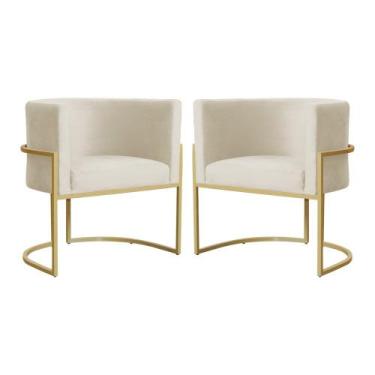 Imagem de Kit 2 Poltronas Decorativa Luana Veludo Bege Base Dourada Ms Decor - D