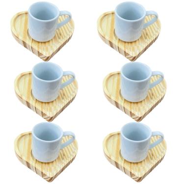 Imagem de Jogo 6 xícaras café 80ml semi-empilháveis c/ pires coração