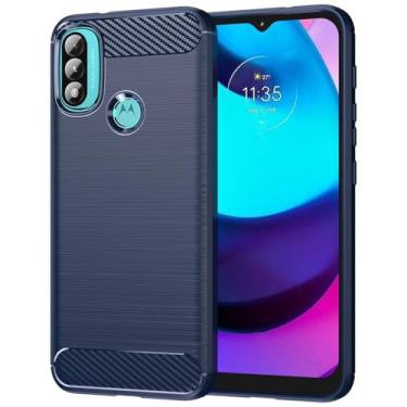 Imagem de GTBDEKI Capa para Moto E20, capa para Moto E30/Motorola E40, capa traseira de TPU macia resistente à prova de choque de fibra de carbono para Motorola Moto E20 azul