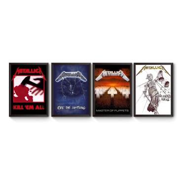 Imagem de Kit 4 Quadros Albuns Metallica Poster Moldurado