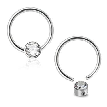 Imagem de ZYTAIJEW 1 pç/2 peças hipoalergênico 16G 8 mm/10 mm G23 anel de contas cativo de titânio redondo opala sintética/anel de nariz CZ colorido anel de septo hélice torre lóbulo tragus joia de piercing