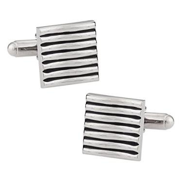Imagem de Abotoaduras em tom prata com ondas texturizadas Cuff-Daddy com caixa de apresentação