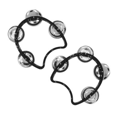 Imagem de CashBeat Pacote com 2 pandeiros portáteis pretos com 4 sinos cada, mini instrumentos de percussão de meia-lua de plástico para adultos, aula de música escolar, banda e festa