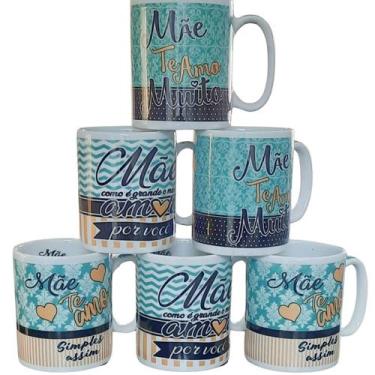 Imagem de Jogo 6 canecas 300ml Frases Mãe - Kit Porcelana - Decoração Caneca Com