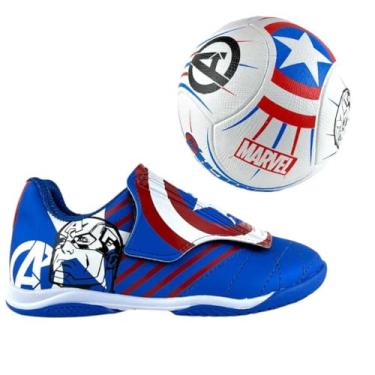 Imagem de Chuteira Infantil Futsal Dray Personagens Kit Com Bola Azul 28