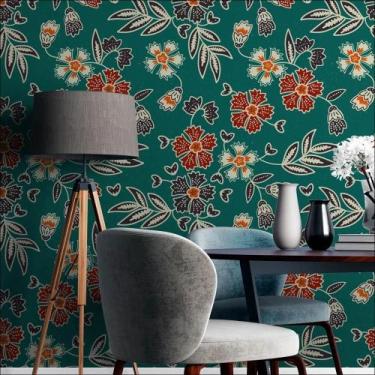 Imagem de Papel de Parede Floral com fundo Verde - AloPapers, 2.70m de altura