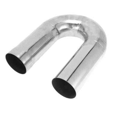 Imagem de Motoforti Tubo de exaustão de mandril de 180 graus Tubo de escape de carro Mandril Curva DIY Tubo personalizado 8,9 cm OD 30 cm Comprimento da perna T304 Aço inoxidável Tom prateado