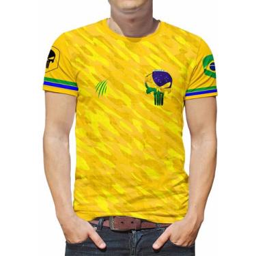 Imagem de Camiseta Camuflada Brasil Masculina Blusa Caveira Exercito Y Camiseta 