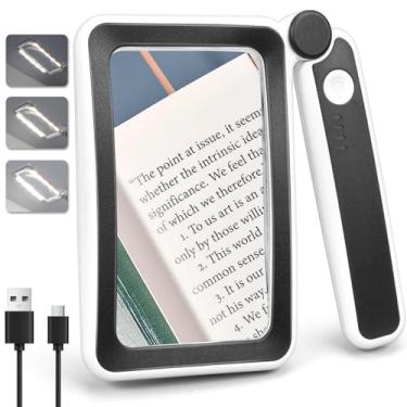 Imagem de Tobegiga Lupa Recarregável Com Luz Para Leitura, Lupa De Página Grande 5X Com Iluminação Led Para Idosos Com Baixa Visão, Lupa Retangular Portátil Dobrável Para Leitura De Letras Pequenas, Preto E B