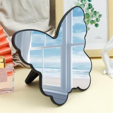 Imagem de MACGIKMIRO Espelho de mesa borboleta espelho de maquiagem espelho de retoque em forma irregular espelho de maquiagem espelho portátil (preto)