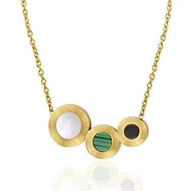 Imagem de JINHUI Colar de esmeralda para mulheres, banhado a ouro 18 K com pequena pedra verde, colar com pingente de círculo simples, joia delicada com pedra do mês de maio, Aço inoxidável, Sem Pedra Preciosa