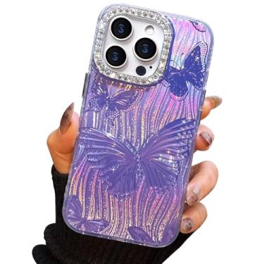 Imagem de I-MGAE-IN-AR Capa compacta para iPhone 13 Pro com design de borboleta, moldura de proteção de lente de câmera de diamante 3D, capa protetora de TPU macia e macia à prova de choque para mulheres e