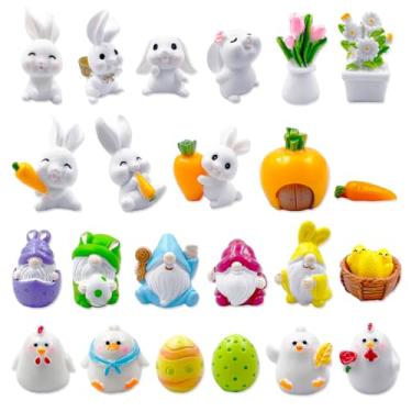 Imagem de Suartus Mini estatuetas de coelho cenoura, 23 peças de miniaturas de coelhinho da Páscoa, galinha, ovo, cenoura, resina, figuras de fadas de animais para acessórios de ornamento de jardim, micro