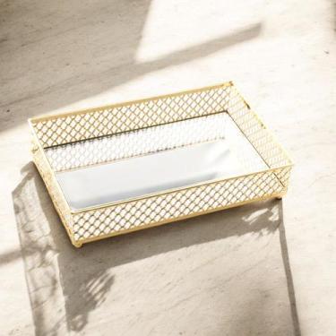 Imagem de Bandeja Lyor Barcelona De Metal Dourada 21cm X 13cm X 5cm, Dourado