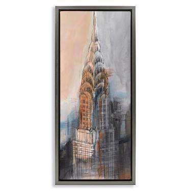 Imagem de Stupell Industries Desenho de arte de parede em tela emoldurada flutuante cinza da torre da cidade por Ethan Harper, 14 x 31