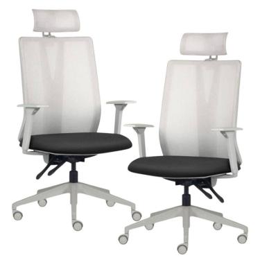 Imagem de Kit 2 Cadeiras Escritório Giratória Presidente Flow F02 Base Cinza Crepe Preto - Lyam Decor