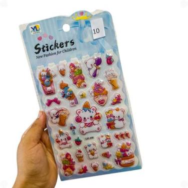 Imagem de Cartela de Adesivos 3D - Animais Comidas Dinossauro Unicornio Astronau