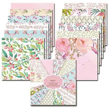 Imagem de GLKTOPO Bloco de papel cartolina de 30,5 x 30,5 cm, design floral rosa, tema de criação de cartões, 24 folhas, papel decorativo para diários de lixo, projetos de decoupage e artesanato, capa comum e