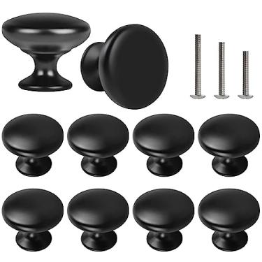 Imagem de OctinPris 10 x puxadores redondos de gaveta de cogumelo preto fosco 30 mm para cozinha, armário, móveis, baú, porta, banheiro, cômoda