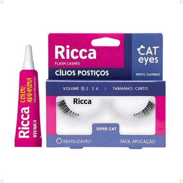 Imagem de Cílios Postiços + Cola Branca Ricca Belliz Cat Eyes Super Cat Vol:1 Curto Cód.2705