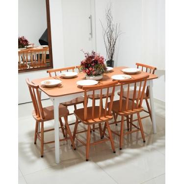 Imagem de Jogo De Jantar Colonial Clássico Mesa 140x80 6 Cadeiras Mel Cozinha