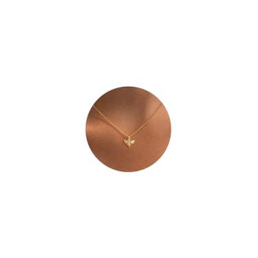 Imagem de HANLI Colar feminino banhado a ouro 14K delicado estrela de Davi colar simples lua e estrela, colar com pingente de lótus do sol, joia para meninas, Banhado a ouro, Sem Pedra Preciosa