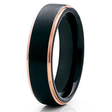 Imagem de Silly Kings Jewelry Aliança de casamento de tungstênio preto ouro rosa 18 k anel de tungstênio masculino e feminino 6 mm carboneto de tungstênio acabamento escovado ajuste confortável, 5 5 inch, Ouro