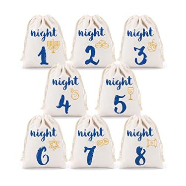 Imagem de Bolsas de presente para 8 noites de Hanukkah, calendário de contagem regressiva, Chanukah, sacos de aniagem com cordão, festivais de luzes, sacos de presente de linho para crianças, lembrancinhas de festa Hanukkah (pacote com 8)