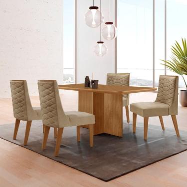 Imagem de Mesa Olimpia 120 Mdf Canto Copo E Com 4 Cadeiras Safira Turim 07/naturalle/naturalle