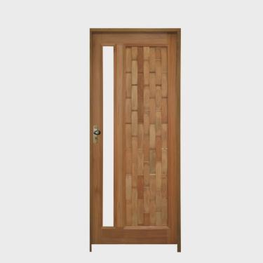 Imagem de Kit Porta de Madeira com Visor 210x82cm Batente 14cm Fechadura Golf Rodam