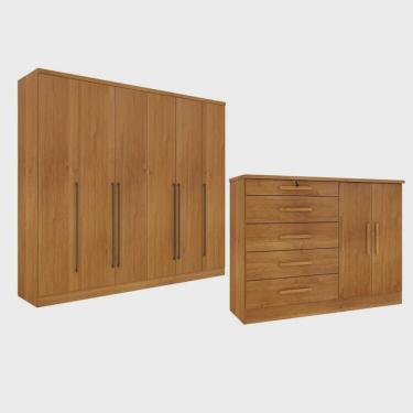 Imagem de Guarda-Roupa 6 Portas Portugal E Comoda 5 Gavetas Istambul Espresso Móveis Cinamomo