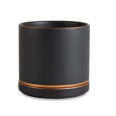 Imagem de Cachepot preto com prato E filete cobre em ceramica G