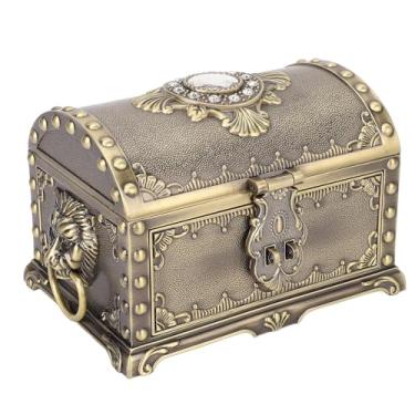 Imagem de Caixa de jóias de metal vintage, Tipo de Gaveta Baú do Tesouro de Liga de Zinco Brincos Colares Pulseiras Organizador com Bloqueio e 2 Chaves, Caixa Decorativa de Lembranças