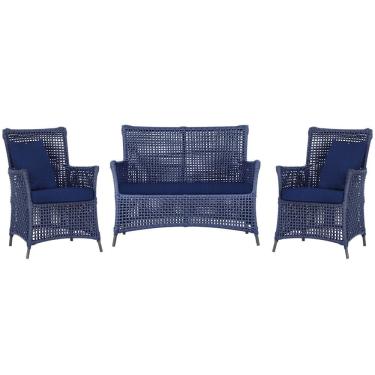 Imagem de Jogo Sofá e 2 Poltronas de Área Igapó Alumínio Pintura Preta Corda Náutica Estofado 10 Trama