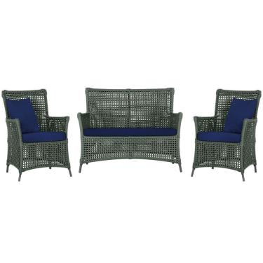 Imagem de Jogo Sofá e 2 Poltronas de Área Igapó Alumínio Pintura Preta Corda Náutica Estofado 10 Trama