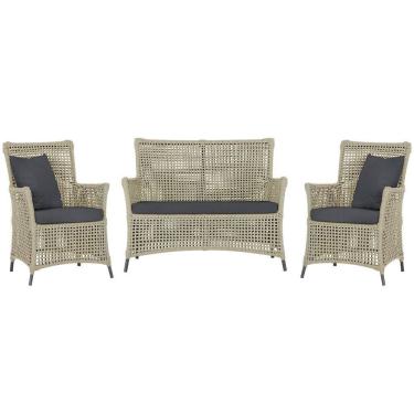 Imagem de Jogo Sofá e 2 Poltronas de Área Igapó Alumínio Pintura Preta Corda Náutica Estofado 11 Trama