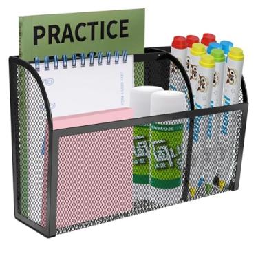 Imagem de KZWKRG Suporte magnético para lápis - cesta magnética para geladeira, suporte de caneta magnético de malha de 3 grades para geladeira, ímãs extra fortes, organizador de acessórios de armário para