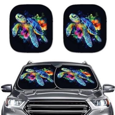 Imagem de GOSTONG Para-brisa com estampa de tartaruga marinha, 2 peças, para-sol para janela frontal de carro, protetor de viseira dobrável para verão, ao ar livre, essencial