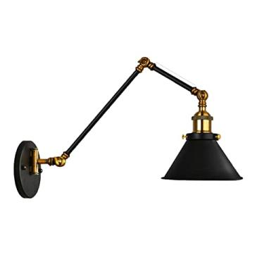 Imagem de HOSETEON Luminária de parede, sala de braço oscilante, lâmpada LED retrô de braço longo, arandela de leitura de parede preta de metal industrial r g sala de fazenda corredor, E27, 4W