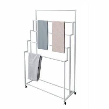 Imagem de JOEUQK Suporte de exibição de cachecol para vender, cabide multifuncional para calças/calças/gravatas/gravata/hijab/cobertor, carrinho de toalha grande com rodas para banheiro e salão de beleza spa