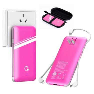 Imagem de Power Bank Q Slim 10000mAh com plugue de parede AC e 3 cabos rosa - Br