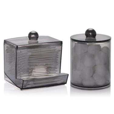 Imagem de Tbestmax Dispensador De Cotonetes Para Banheiro, Suporte Bolinhas Algodão 10/12 Oz, Organizador Potes Boticário Armazenamento Cotonetes, Discos Redondos, Palitos Fio Dental - Pacote Com 2 Pretos