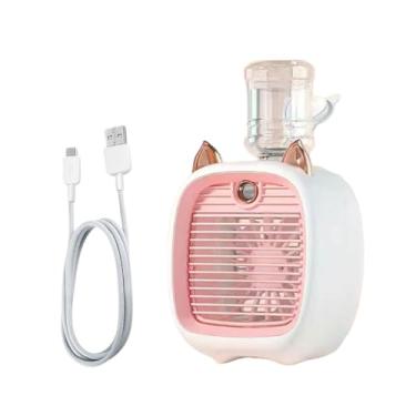 Imagem de Umidificador e Ventilador de Ar Portátil USB Reservatório Água Gatinho (Rosa)