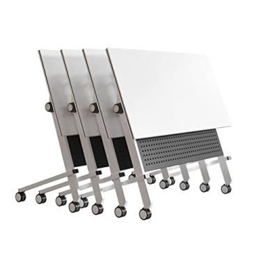 Imagem de 4 peças mesa de treinamento móvel flip top com rodas modéstia e traváveis, pronto para desdobrar e usar, mesas de conferência dobráveis (cor: branco, tamanho: 160 * 60 * 75 cm) (branco 120 * 60 * 75