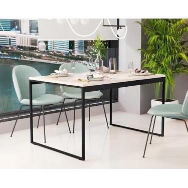 Imagem de Mesa Industrial Retangular 120x80 Pé Metal Cozinha Jantar (Off White/Preto)