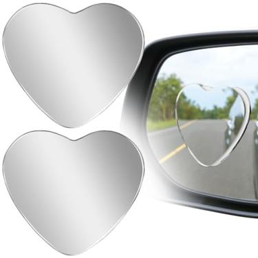 Imagem de BEIQIYA 2 peças de espelhos de ponto cego de coração para carros, espelho retrovisor convexo grande angular ajustável, acessórios de carro de vidro sem moldura universal para caminhões SUVs - prata