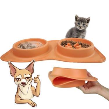 Imagem de Comedouro Bebedouro Silicone 2 Em 1 Cachorro Pet Gato Animais Raçao Ag