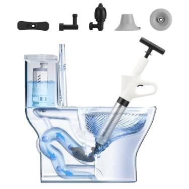 Imagem de Kannino Desentupidor de ar para drenagem, jateador de drenagem de ar de alta pressão com barômetro visual de aço inoxidável removedor de entupimento de vaso sanitário desentupidor de vaso sanitário