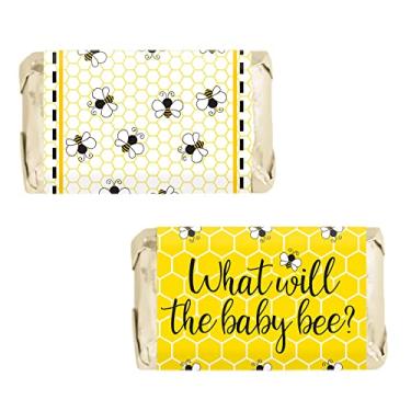 Imagem de Bumble Bee Gender Reveal Mini Chocolate Candy Wrappers, What Will Baby Bee Gender Reveal Party Favor Labels - 45 Count